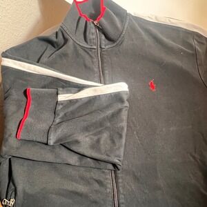 Polo Ralph Lauren Men's Track Jacket Full Zip Black‎ with White Stripe